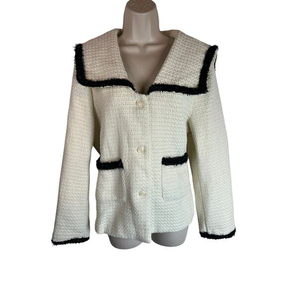 Dazy Ivory Black Tweed Womens Blazer XL Career Office Professional Brunch - Picture 1 of 11